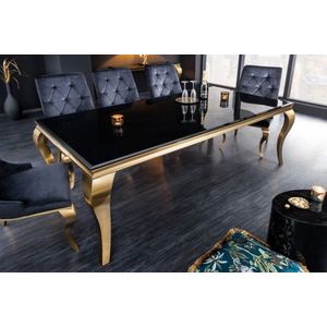 Elegante design eettafel MODERN BAROK 200cm zwart goud roestvrij staal opaal glazen tafelblad - 42313