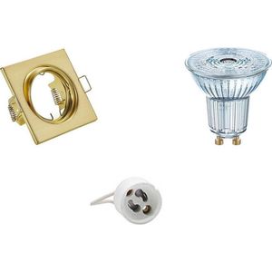 LED Spot Set - LEDVANCE Parathom PAR16 930 36D - GU10 Fitting - Dimbaar - Inbouw Vierkant - Mat Goud - 3.4W - Warm Wit 3000K - Kantelbaar 80mm