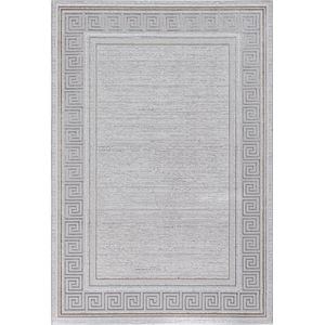 Vloerkleed 160 x 230 cm laagpolig - modern tapijt woonkamer, elegant glanzend woonkamer tapijt in grijs met goud zilver rand, tapijt - the carpet Mila