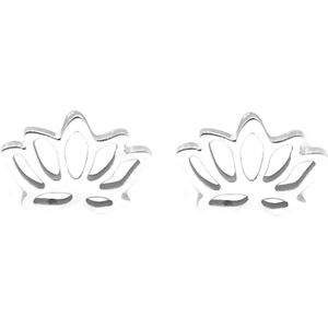 Oorbellen Lotus - RVS Oorstekers - Lengte 10 mm - Zilverkleurig