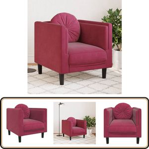 vidaXL Fauteuil met kussen - Fluweel - Wijnrood Fauteuil - Fluweel - Lounge - Designstoel - Woonkamerdecoratie