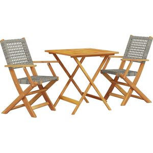 vidaXL 3-delige Bistroset hout & poly rattan grijs Bistroset - Tuinmeubel - Buitentafel - Lounge Set - Acacia Hout