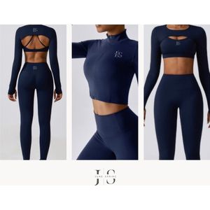 June Spring - Compleet Trainingspak - Sportset - Hoogwaardige kwaliteit Lycra - Vocht afvoerend - Flexibel - Comfortabel - Billift - Anti-cellulite - Kleur Donkerblauw - Maat M