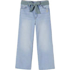 Vertbaudet Wijde jeans met een riem van katoenen gaas meisjes op enkelhoogte