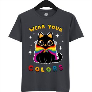 Schattige Pride Vlag Kat - Unisex T-Shirt Mannen en Vrouwen - LGBTQ+ Suporter Kleding - Gay Progress Pride Shirt - Rainbow Community - T-Shirt - Unisex - Mouse Grijs - Maat XL