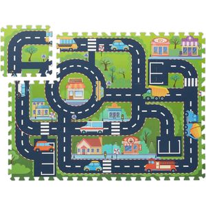 Relaxdays puzzelmat verkeer - 12 delen - speelmat - speeltegels - kinderen - verkeerskleed