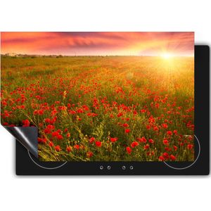 Chefcare Inductie Beschermer Rode Klaproos Bloemenveld - Zonsondergang - 65x55 cm - Afdekplaat Inductie - Kookplaat Beschermer - Inductie Mat