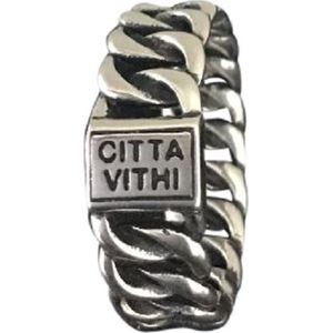 Schitterende Zilveren CITTA VITHI Buddha Ring- zeg ""JA"" tegen een Betere Wereld 22.25 mm. (maat 70)