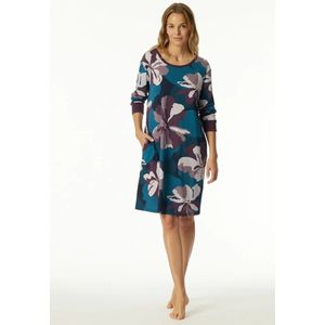 Dames Nachthemd lange mouw - Flower - Modal dames nachtjapon - Luxe nachtkleding dames - 36 - Blauw