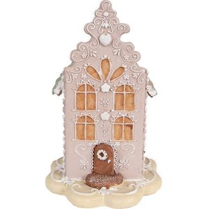 HAES DECO - Decoratief Romantisch Huisje - Formaat 13x13x20 cm - Kleur Roze - Materiaal Polyresin - Kerstversiering, Kerstdecoratie, Decoratie Huis, Kerstdorp
