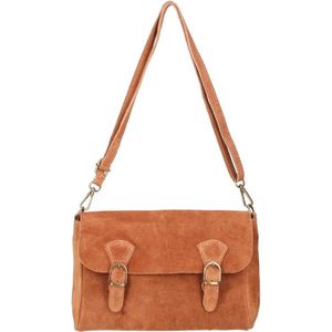 Cognac Suède Schoudertas Marissa - Suède Schoudertassen Crossbodytassen - dames tassen - Cognac