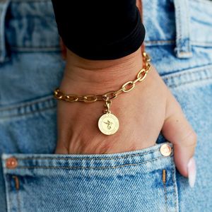 CO88 Collection Charms 8CB 90552 Stalen schakel armband - bedel rond - 20 cm - goudkleurig