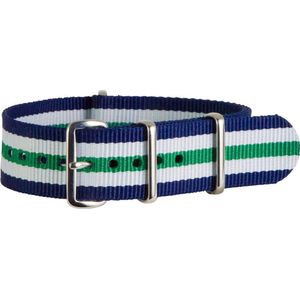 Premium Blue White Green - Nato strap 16mm - Stripe - Horlogeband Blauw Wit Groen