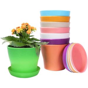 Kleurrijke kunststof bloempotten - 8 stuks - 14 cm - mini-plantenbakken