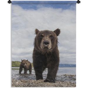 Wandkleed Roofdieren - Bruine beren aan de kust Wandkleed katoen 120x160 cm - Wandtapijt met foto XXL / Groot formaat!