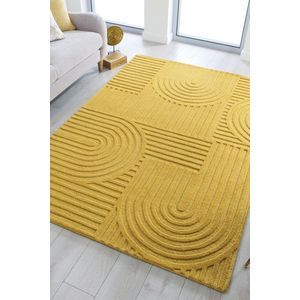 Flycarpets Zen Modern Japandi - Laagpolig - 100% Wol Vloerkleed - Okergeel - 160x230 cm
