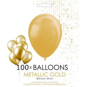 100 metallic goudkleurige ballonnen 12 inch - 30 cm.