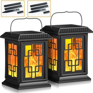 Zone-energie voor gebouwen, grote LED-zonelampen met twee werkingsmodi, flikkerend vlameffect/warm licht, IP65, lantaarn voor buiten, decoratie op zone-energie (2 stuks)