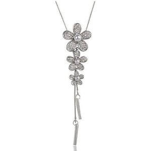 N3 Collecties Parel Dames Statement Ketting Zilver Kleur Kristal Bloem Lange kettingen
