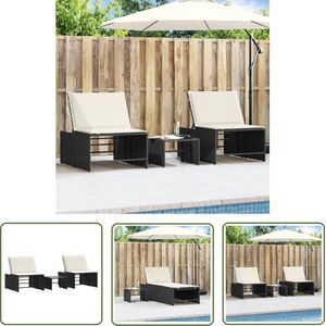 The Living Store Ligstoelset PE-rattan Zwart 70x98 cm - Verstelbare rugleuning