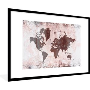 Fotolijst incl. Poster - Wereldkaart - Vintage - Rood - 120x80 cm - Posterlijst