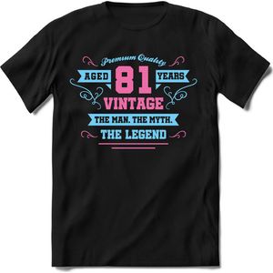 81 Jaar Legend - Feest kado T-Shirt Heren / Dames - Licht Blauw / Licht Roze - Perfect Verjaardag Cadeau Shirt - grappige Spreuken, Zinnen en Teksten. Maat S