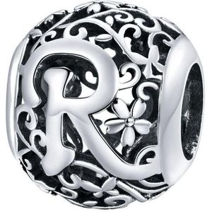 Letter R romantisch bedel | alfabet bead | Zilverana | geschikt voor alle bekende merken | 925 zilver | moederdag