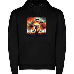 Zwarte unisex hoodie met “ Kleurrijke Bongo drums – Afrikaans – Dansen – Muziek “ Print Full Color merk Roly maat 3XL