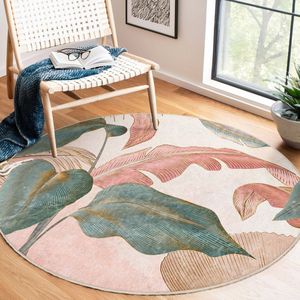 Abstract Gebied Rond Tapijt Zachte Bladeren Vormen Boheemse Pastelkleuren | Antislip Tapijt | Boho Tapijt Decor | Woonkamer Tapijt Modern Kinderkamer Tapijt Luxe