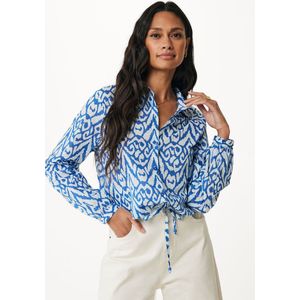 Lange Mouwen Cropped Blouse With Cord Dames - Cobalt Blauw - Maat L