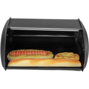 Grote Ijzeren Broodtrommel voor Aanrecht in de Keuken - Broodopslagbak Boerenbroodtrommel - Broodhouder voor Brood Bagel Muffins Broodjes (zwart)