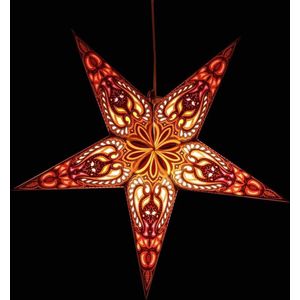 Kerstster papier met verlichting - 60 cm diameter, 24 cm diep – Kerst ster voor binnen – Ganesha Chocolade Goudgeel – Incl. 3 m. snoer met stekker, schakelaar en E14-fitting – Kerst Raam decoratie – Kerstversiering – Kerstverlichting