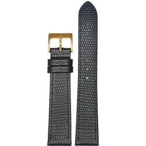 Horlogeband-horlogebandje-10mm-zwart -croco-lizard print-echt leer-plat-goudkleurige gesp-leer-10 mm