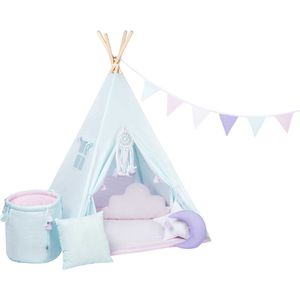 Tipi tent Unicorn met accessoires Unicorn XXL set: tipi, speelmat, 4kussens, speelgoedmand, garland, dreamcatcher, opberghoes