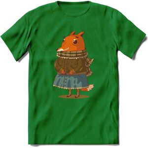 Casual vos T-Shirt Grappig | Dieren honden Kleding Kado Heren / Dames | Animal Skateboard Cadeau shirt - Donker Groen - L