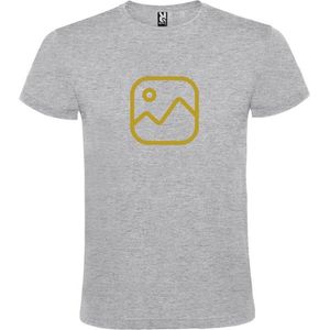 Grijs  T shirt met  "" Geen foto icon "" print Goud size XL