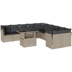 vidaXL - 11-delige - Loungeset - met - kussens - poly - rattan - lichtgrijs