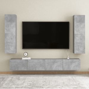 The Living Store Televisiekast Betongrijs - Wandmontage - 2x Tv-meubel (L) + 2x Tv-meubel (M) - 100x30x30cm (BxDxH) + 30.5x30x110cm (BxDxH)