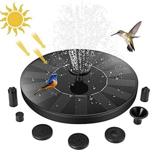 Fonteinpomp op zonne-energie, upgrade 1,4 W vogelbad, 4 vaste staande houder, zonne-fontein met 6 sproeiers, vrijstaande fonteinpaneel voor buiten, dompelpomp voor vijver, zwembad, terras, tuin