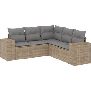 vidaXL 5-delige Loungeset - Poly Rattan - Beige Loungeset - Tuinset - Lounge Set - Tuinbank - Buitendecoratie