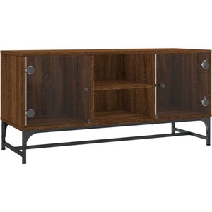 VidaXL-Tv-meubel-met-glazen-deuren-102x37x50-cm-bruineikenkleurig