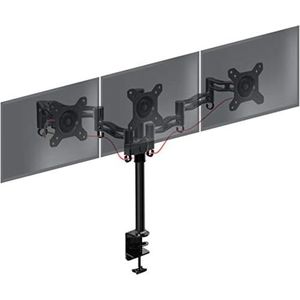 DM353 Arm voor 3 computermonitoren | Drievoudige monitorhouder voor PC met scharnier, VESA 75 100, in hoogte verstelbaar, draaibaar, kantelbaar, draaibaar, universele compatibiliteit