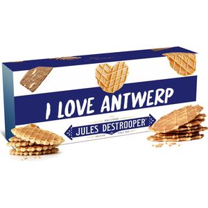 Jules Destrooper Natuurboterwafels & Parijse Wafels met opschrift ""I love Antwerp / j’aime Anvers"" - Belgische koekjes - 100g x 2