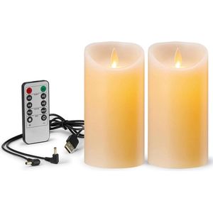 Oplaadbare led-kaarsen met afstandsbediening voor feestdecoratie - 2 stuks, vlamloos, timer, USB-oplaadbaar - 75 x 10 cm