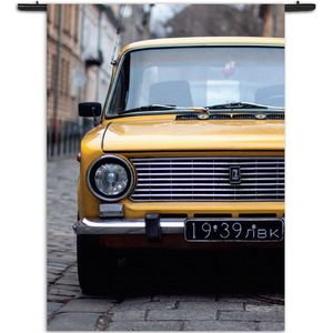 Mezo Wandkleed Old School Gele Taxi 01 Rechthoek Verticaal XL (210 X 150 CM) - Wandkleden - Met roedes