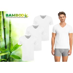 Bamboo Elements - T-Shirt Heren - V Hals - 3 Pack - Wit - XXL - Bamboe Ondershirt Heren - Extra Lang - V-Neck - Anti Zweet T-shirt Heren