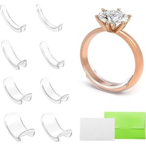 Ringmaatregelaarset - 8-delige set met onzichtbare ringmaatregelaars, zilveren afveegdoekje en zelfklevende ringringsizer