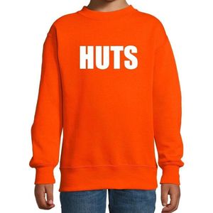HUTS tekst sweater oranje kids - kids trui HUTS - oranje kleding 118/128 (7-8 jaar)