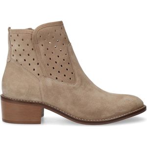 Manfield - Dames - Beige suède enkellaarsjes - Maat 37