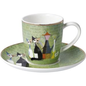 Goebel - Rosina Wachtmeister | Kop en schotel Espresso La Storia di Serafino | Porselein - 12cm - met echt goud